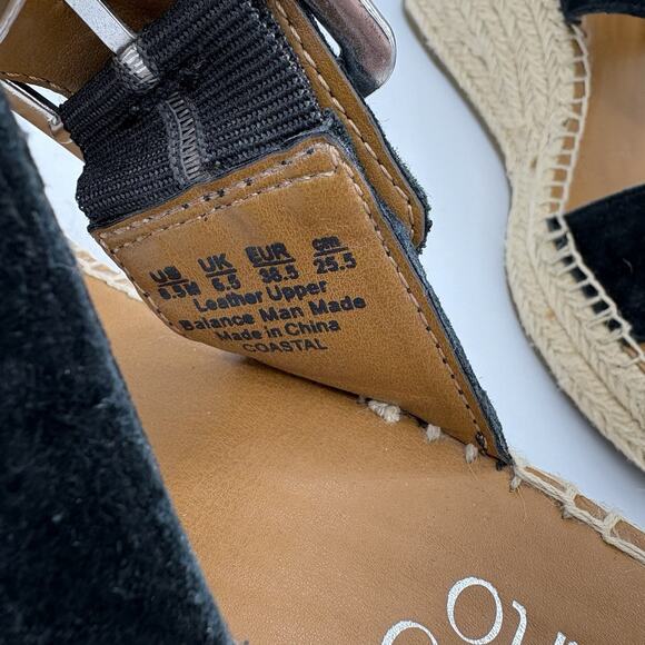 Franco Sarto Shoes Sandals Womens Size 8.5 Coastal Black Tan Wedge Espadrille - Picture 3 of 12